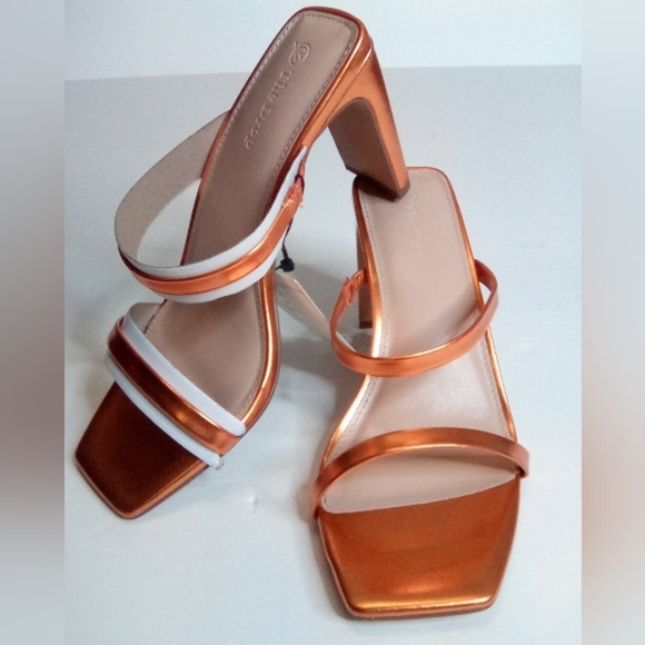 Avery Women's Two Strap High Heel Sandals, Sz.8, MetallicOrange- The Drop - Picture 7 of 16